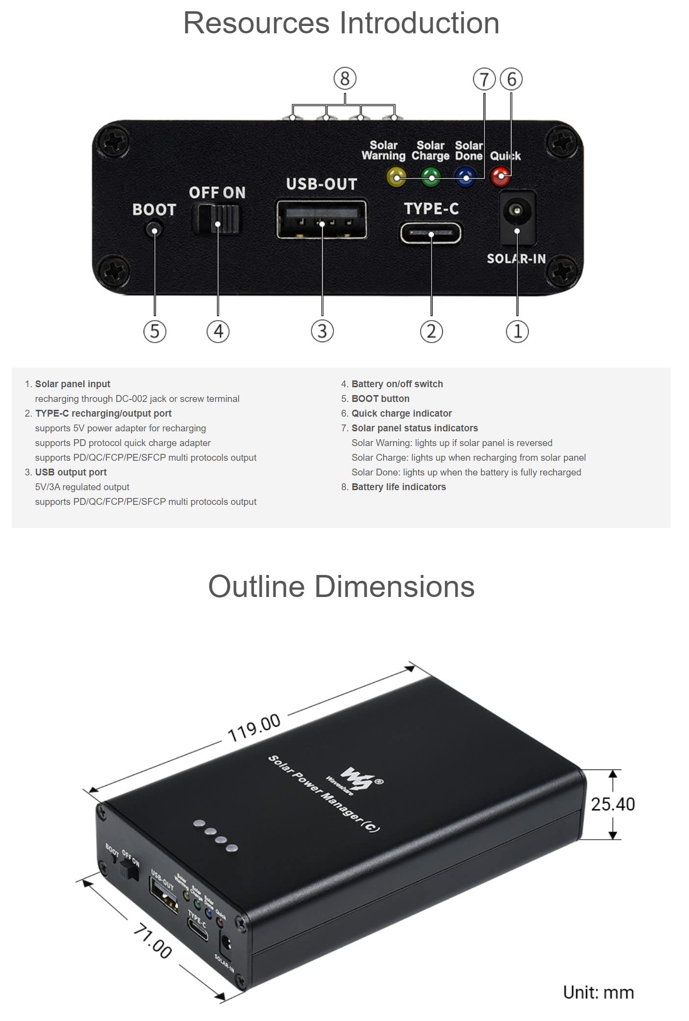 Solar Power Manager (C), Compatible with 6V~24V Solar Panels, Supports 3X 18650 Batteries(Not Include), Supports MPPT Function