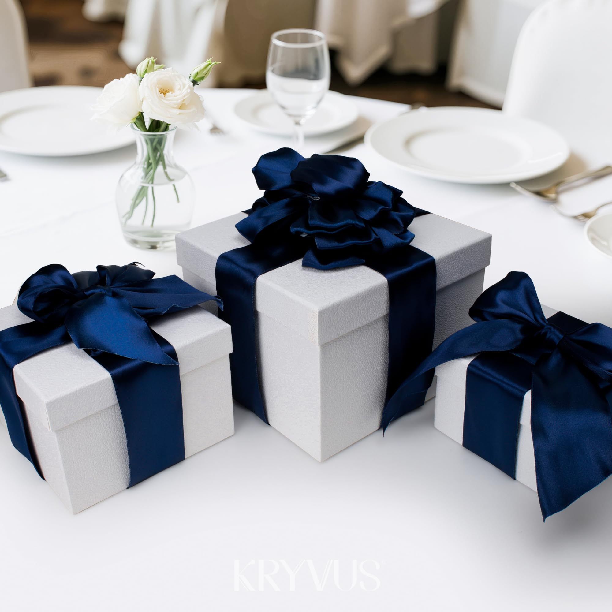 Kryvus Navy Blue Satin Wired Ribbon, 63mm X Continuous 9M Luxury Double Faced Satin Wire Edge Ribbon for Gift Wrapping, Wreaths, Flower Bouquet, Wedding Decorations, Home Decor - Image 4