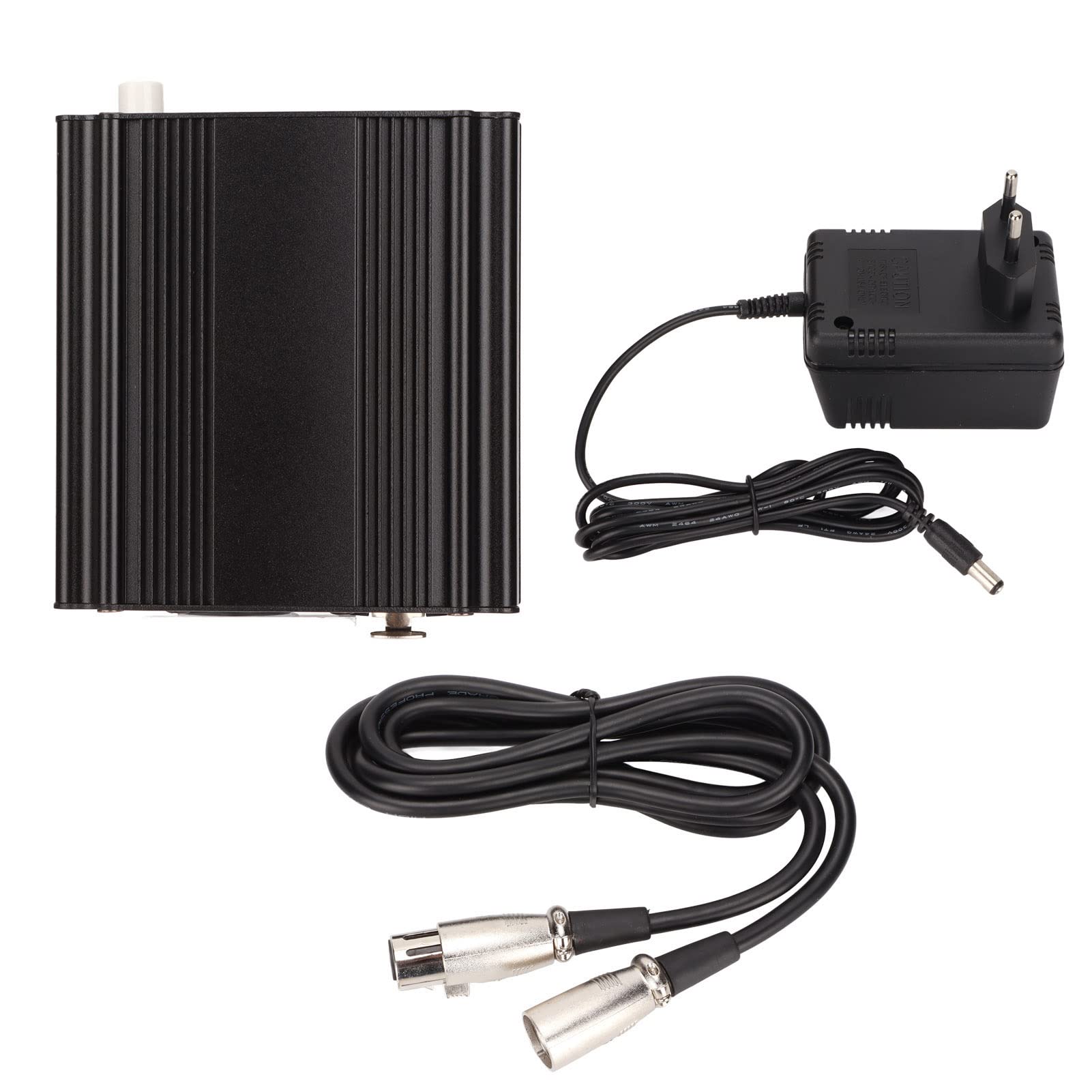 ASHATA Alimentation Fantôme 48 V, Alimentation Fantôme Professionnelle Portable Anti-Bruit avec Câble XLR 3 Broches pour Tout Microphone à Condensateur équipement D'enregistrement de Musique(EU)