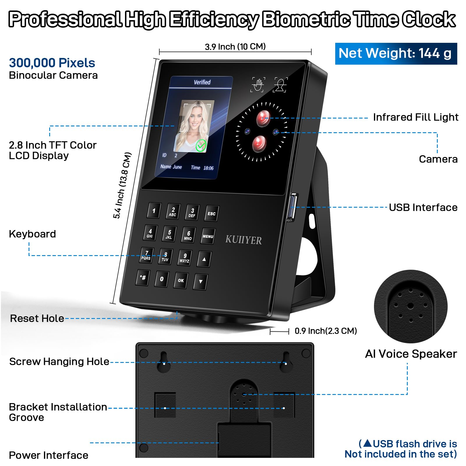 Small Business Time Tracker KUIIYER Face Recognition Time Clock ...