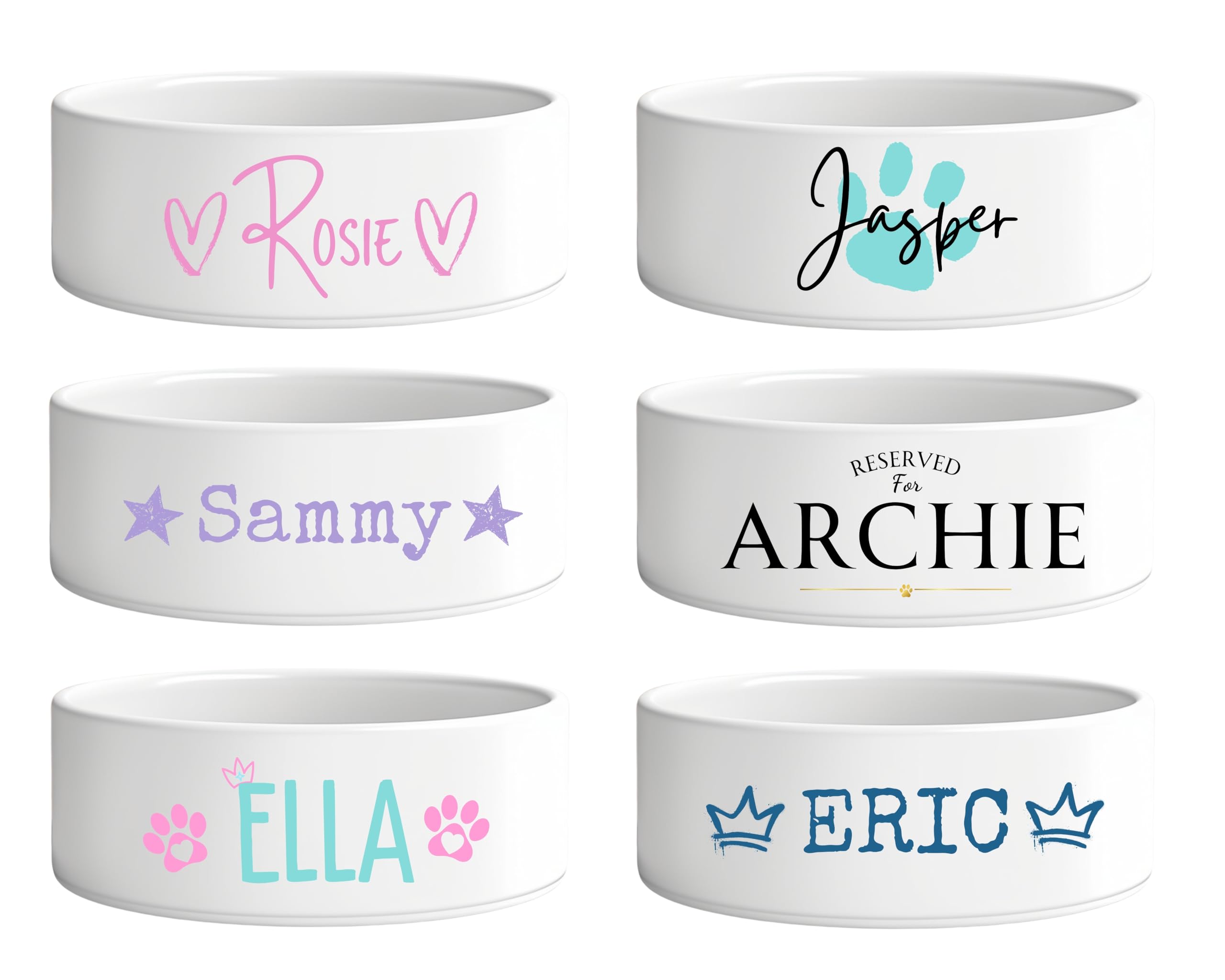 Personalised Ceramic Pet Bowl for dogs and cats, add name choose colour and design.