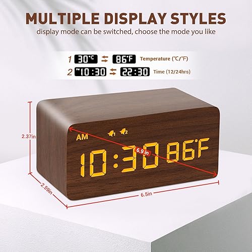 Miniatura 5 de MOSITO - Reloj despertador digital de madera con función de carga inalámbrica, luz atenuable de 0 a 100, opción de dos alarmas a horas distintas
