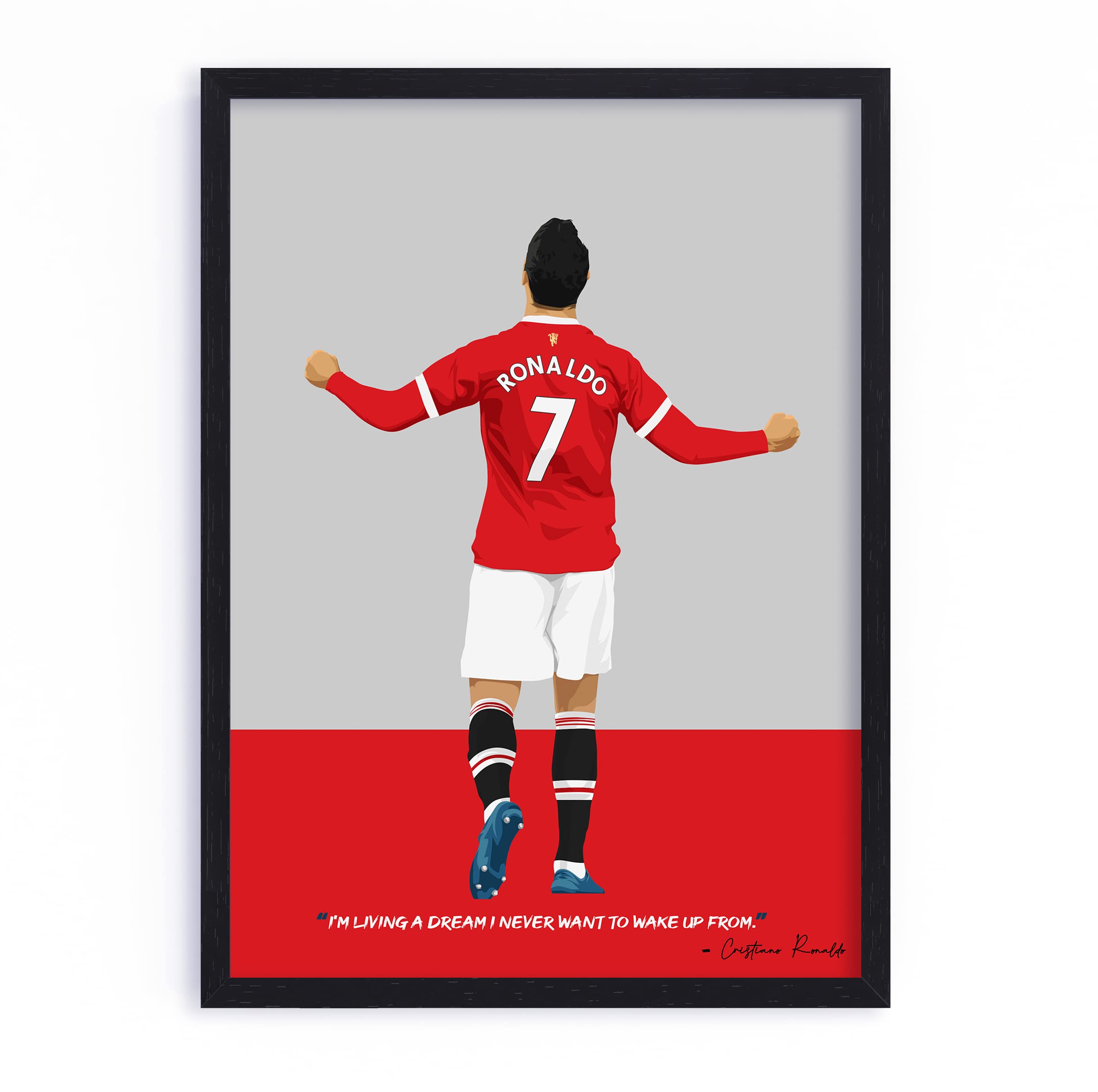 QUOTE - UNQUOTE ART, Cristiano Ronaldo, Manchester United Poster, Ronaldo Gifts, 13x17 inches, Black Frame