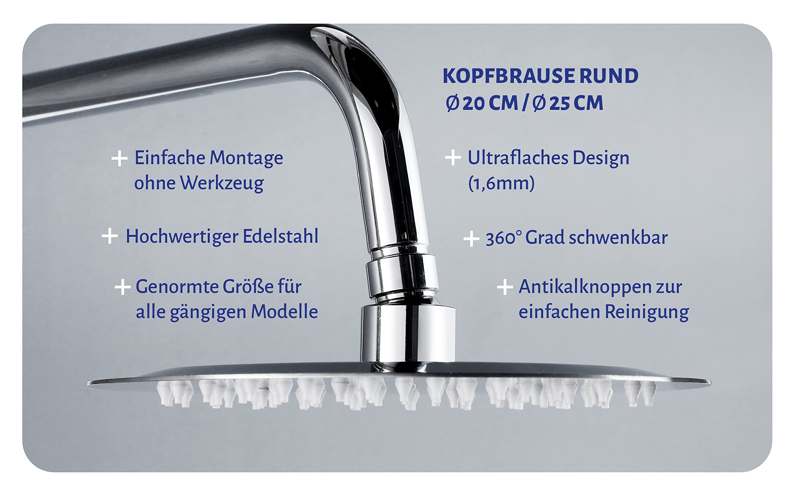 MARWELL R01R Shower Head Diameter 25 cm Rain Shower Stainless Steel with 1 Jet Type G1/2 Chrome - Image 3
