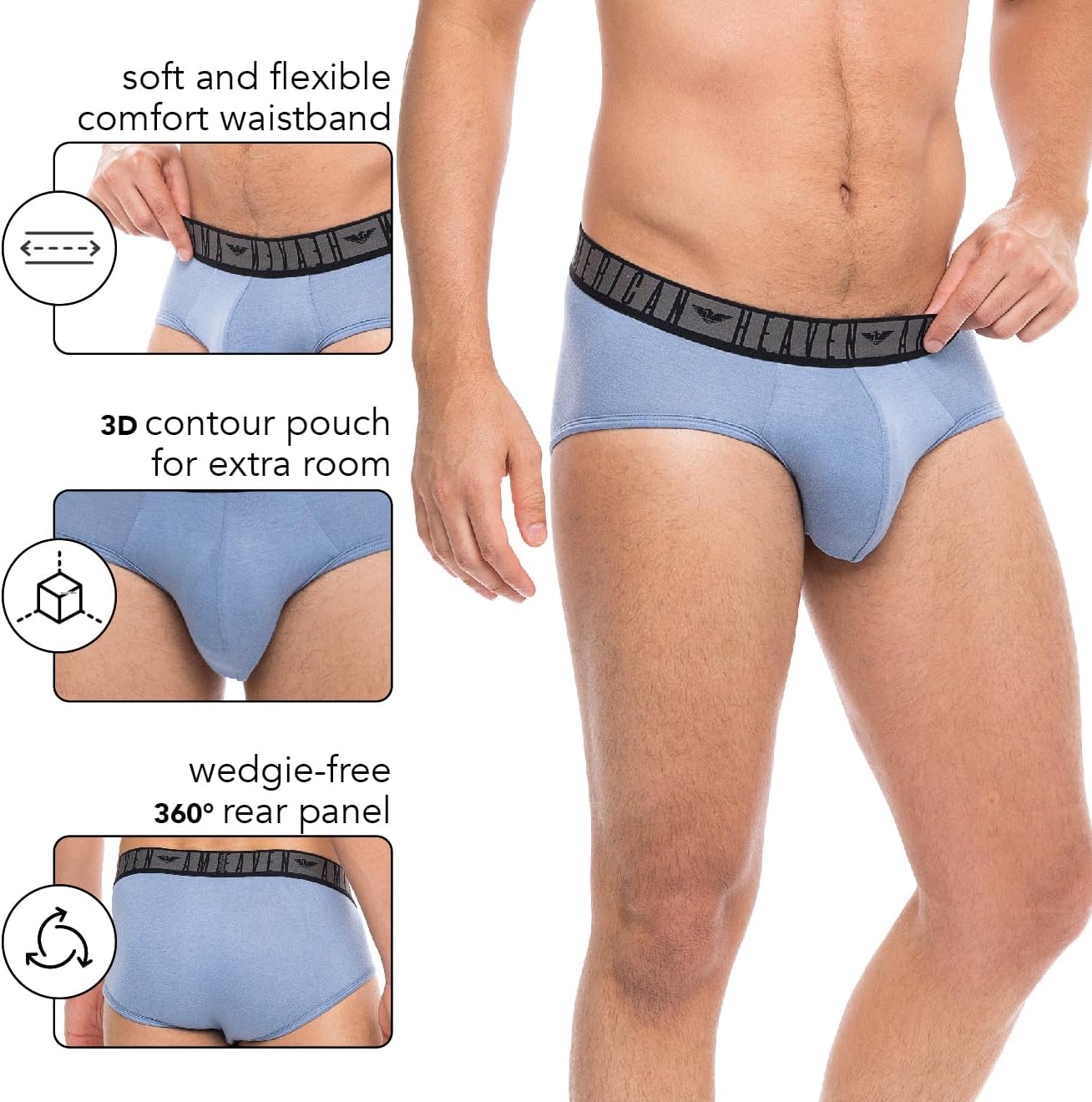 AMERICAN HEAVEN Men's 5 Pack Underwear | Rayon Stretch Breathable Super Soft Comfort Lightweight Pouch Briefs