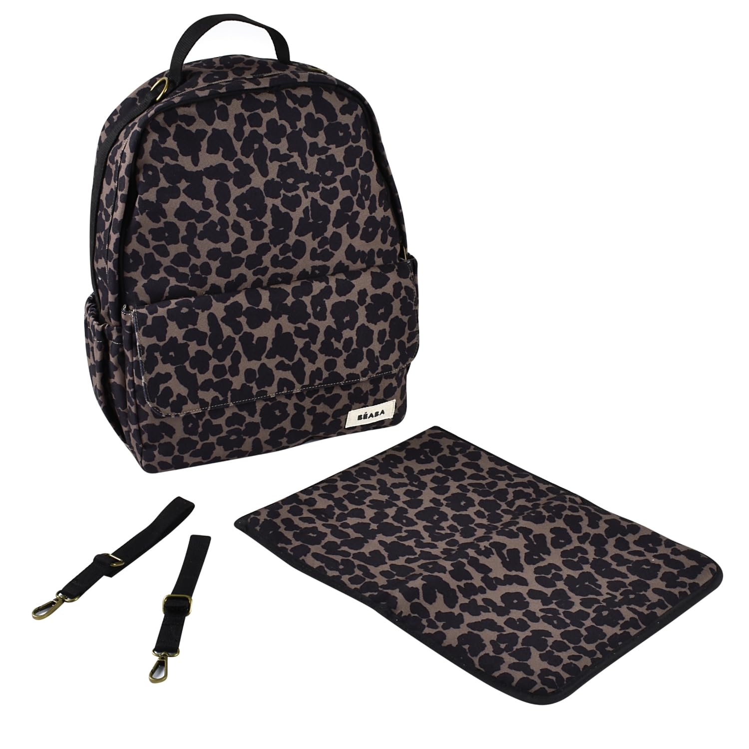 BEABA, Sac à Dos à Langer Tokyo 21L – Sac à Langer Bébé Maman Papa, Format Mains Libres, 9 Poches, Poche Isotherme, Attache Poussette, Tapis à Langer Matelassé, Textile Déperlant, Léopard