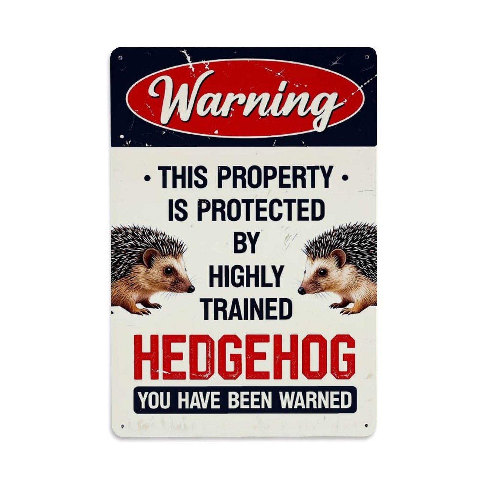Warning Sign With Hedgehogs Retro Metal Tin Sign, Vintage Decor Art Poster for Bar, Home, Man Cave, Kitchen, Laundry Room Gift 8x12Inch