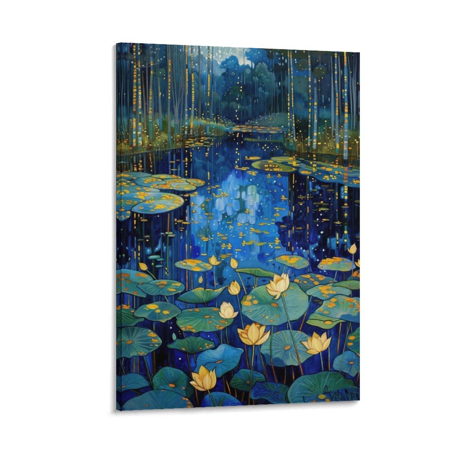 Vintage Oil Gustav Klimt Lotus Pond Plant Wood Poster Decorative Painting Canvas Wall Art Living Room Decor Posters 12x18inch(30x45cm)