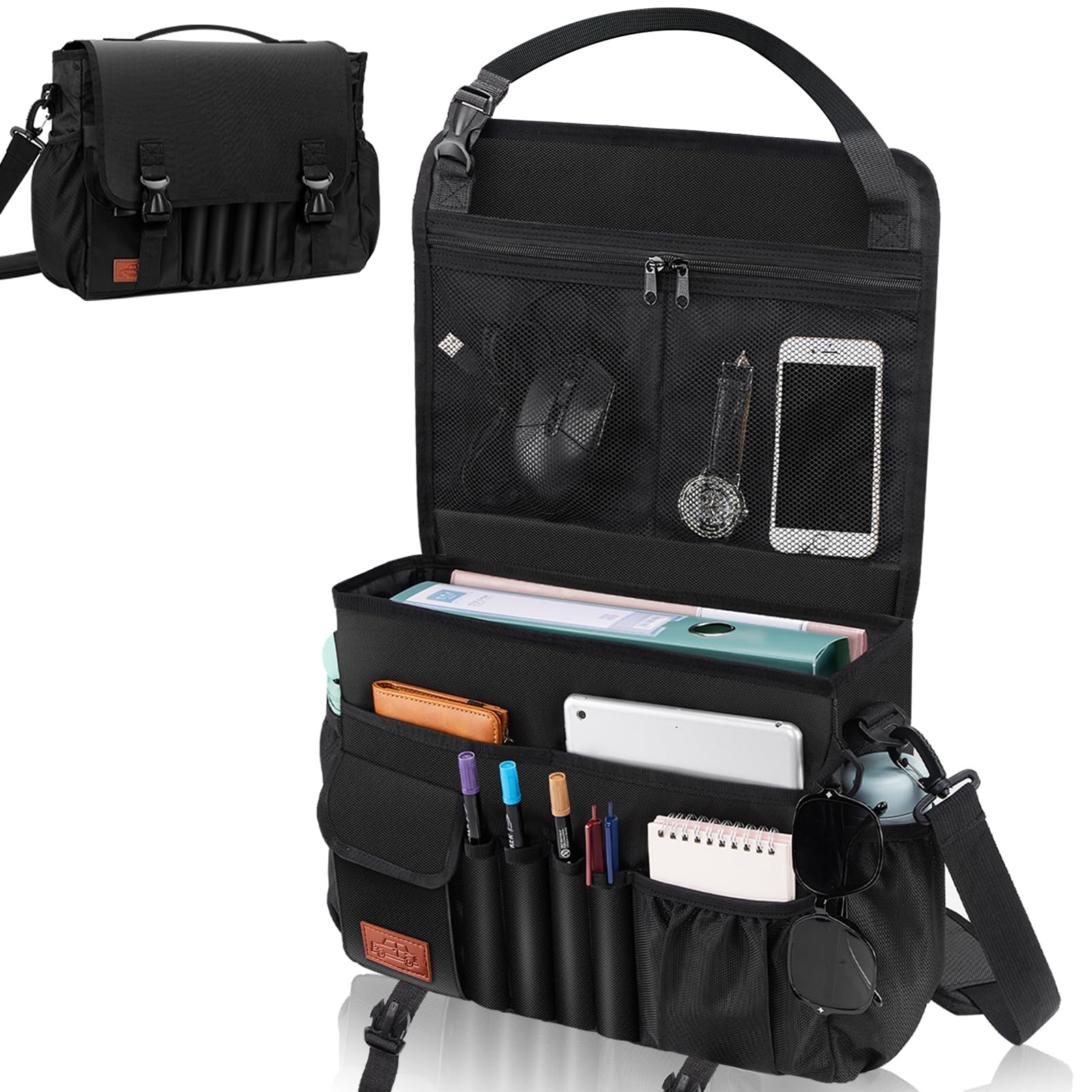 Eurhomewit Autositz Organizer Vordersitz, 2 in 1 Auto Organizer Aktentasche Herren mit Separater Tasche für 15-17" Laptoptasche, Rücksitz Organizer Kinder, Schwarz