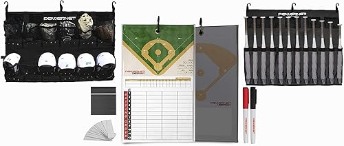 PowerNet Ultimate Coaching Team Bundle Tablero de alineación magnética Organizador de casco colgante Carrito de valla para 12 murciélagos