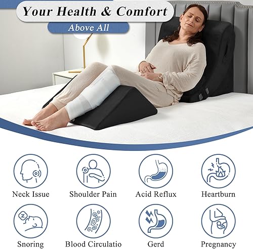 Miniatura 5 de Axelrod Juego de 4 almohadas ortopédicas de cuña para cama, espuma poscirugía para aliviar el dolor de espalda, cuello y piernas, almohadas cómodas