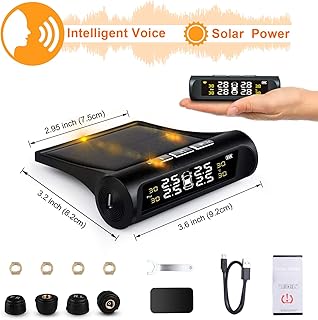 Rocboc 【Upgrade-Version】 Reifendruckkontrollsystem Auto Wireless Reifendruck Kontrollsystem Smart Voice Prompt Solar Energ...