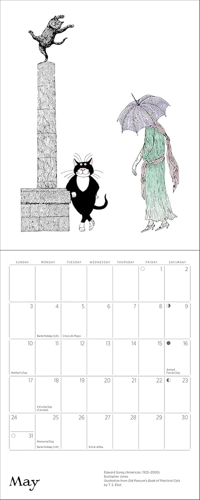 Mini Wall Calendar 2026, Edward Gorey: Practical Cats Art, 12