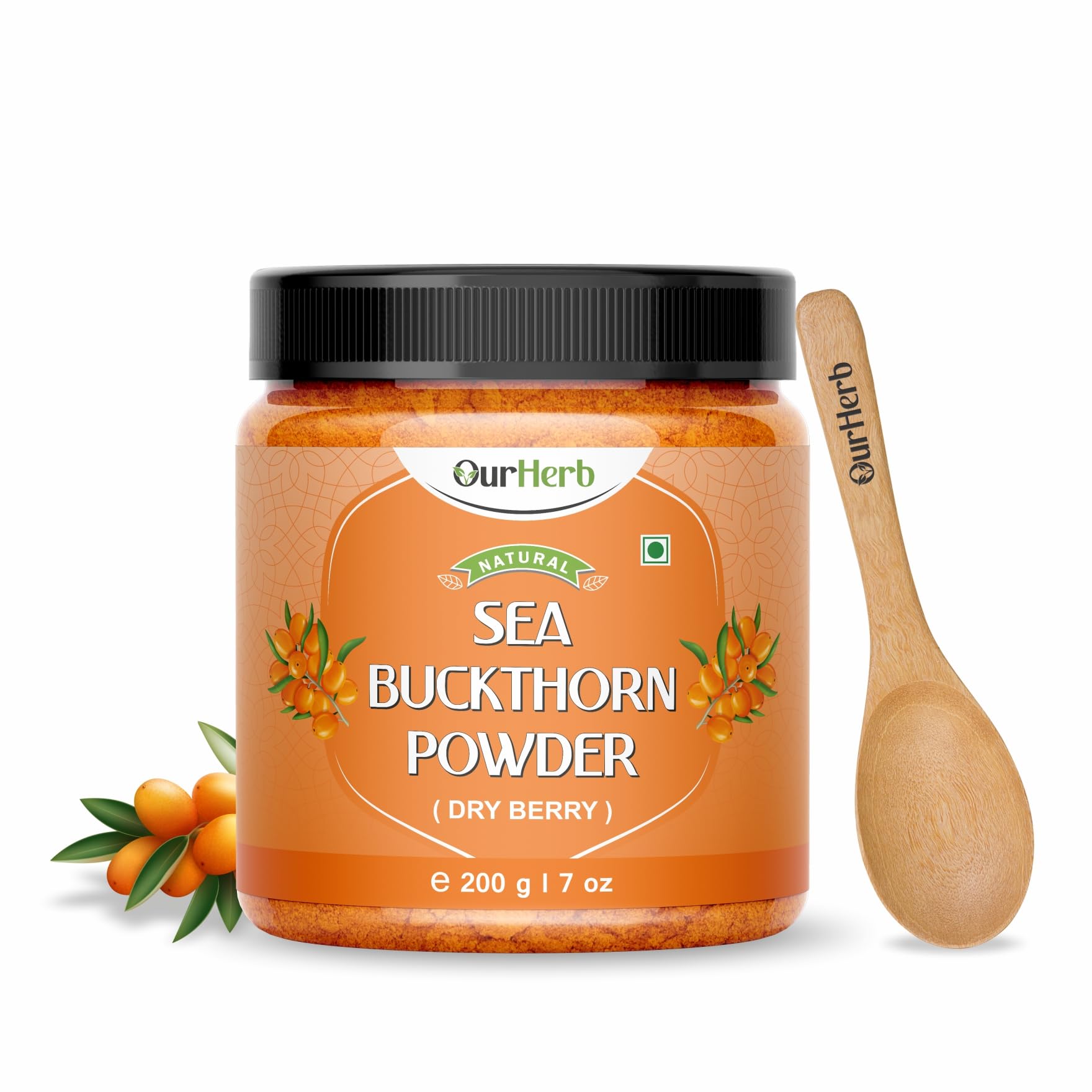 Sea Buckthorn Berry Powder - 200 grams - Pure Sea Buckthorn Powder - Natural Source of Vitamins, Omega-3,6,7,9 & Anti Oxidants