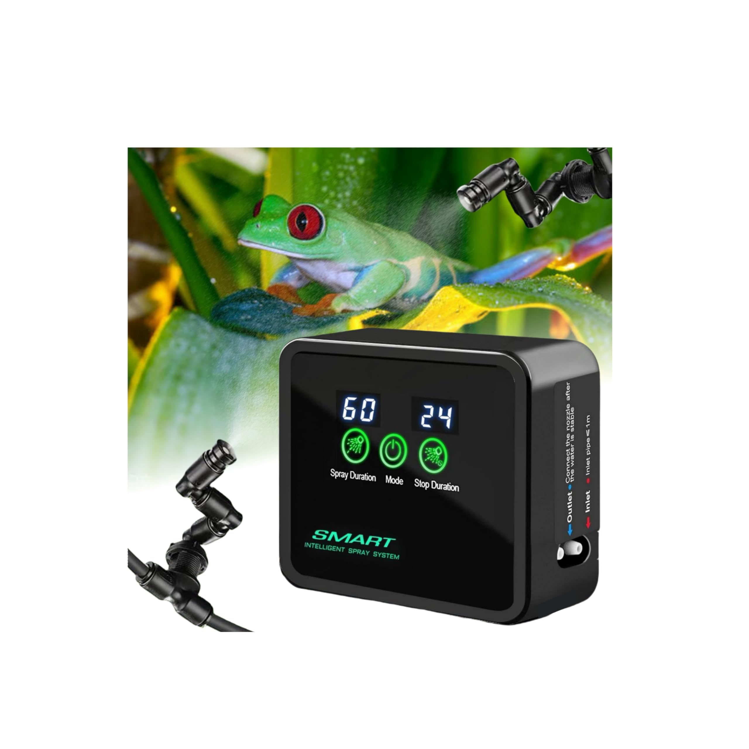 Humidificador de Reptiles, Humidificador Terrario Reptiles con Temporizador y Boquillas Pulverizadoras Ajustable 360 °, Brumizador Terrario, Sistema de Nebulización Terrario para Plantas Reptiles