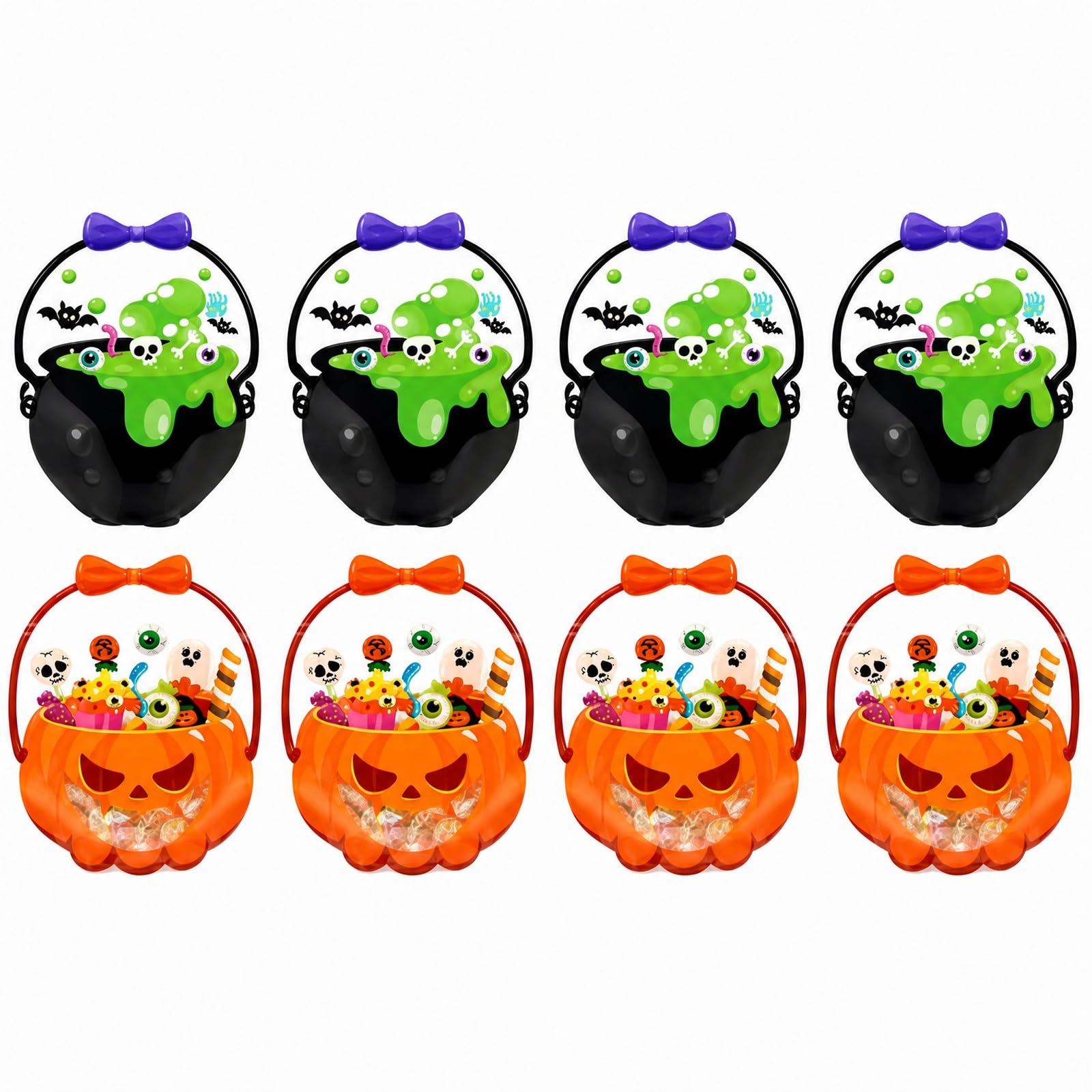 8 PCS Pumpkin Halloween Bags for Sweets, Halloween Trick or Treat Bags with Handle