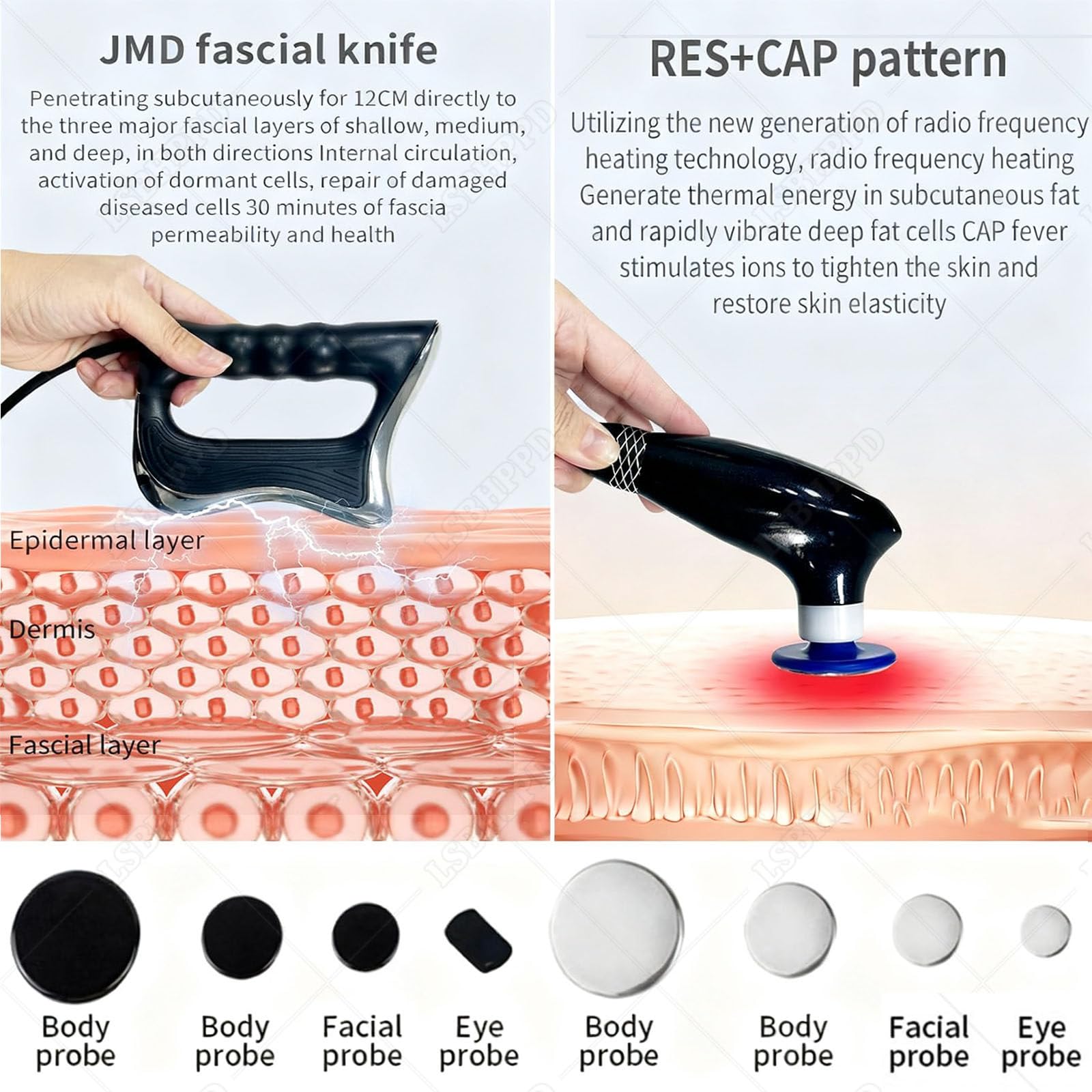 Apparecchio Tecar Therapy 448KHz - Diatermia Portatile RET CET per Dimagrimento,Rassodamento Pelle e Sollievo dal Dolore,Fisioterapia Termale con 8 Sonde,2 Maniglie e 1 Piastra Negativa