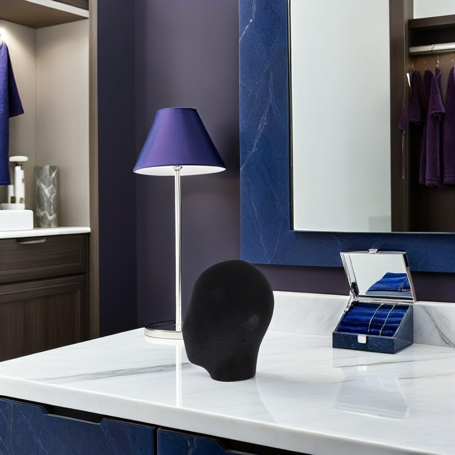 Testa Manichino Donna in Plastica Nera per Esposizione | Aspetto Realistico Moderno, Costruzione Leggera, Resistenza allo Sbiadimento per Allestimenti Negozio