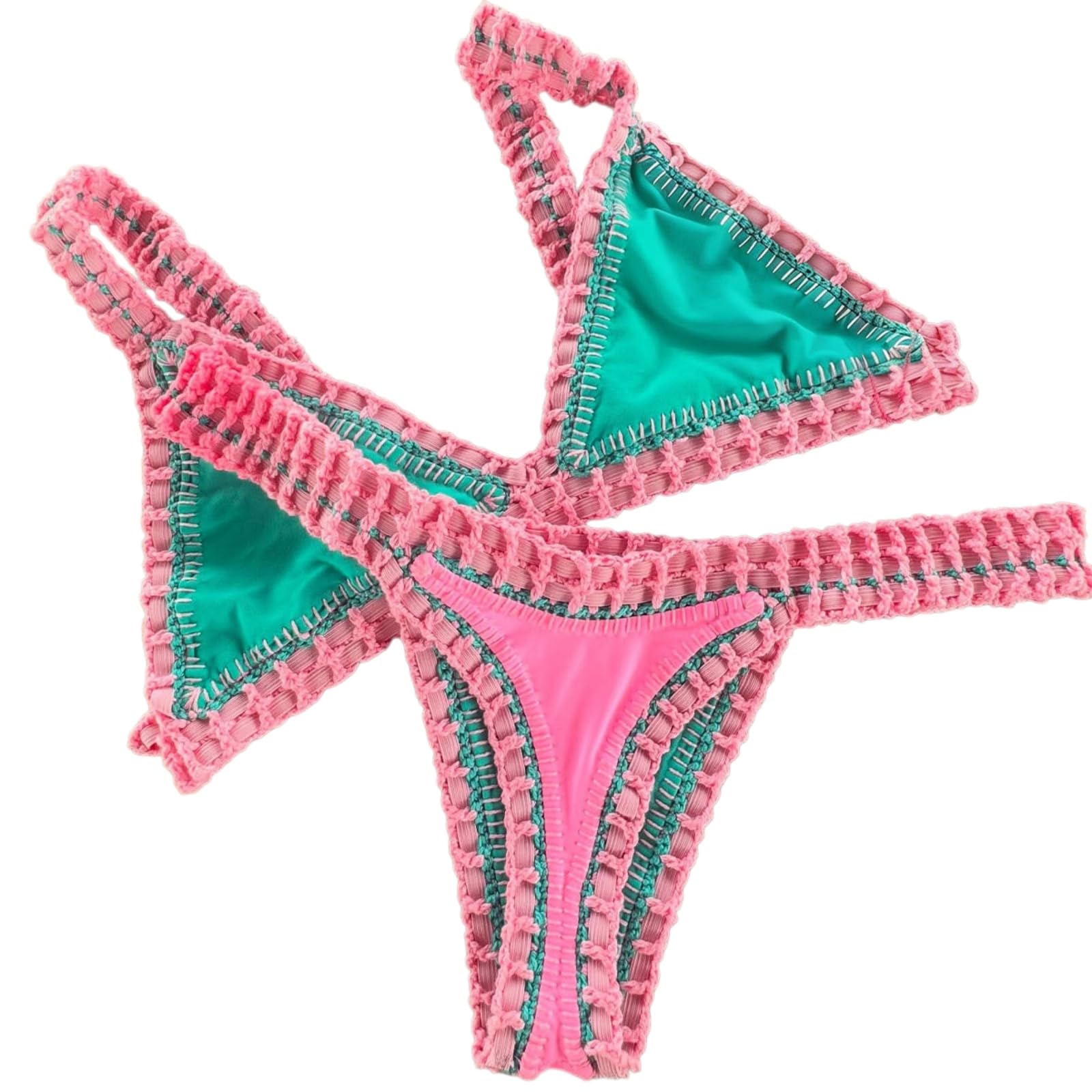Bikini 2025 Gancio Mano per Le Donne, Sexy Bandeau Push-up Costume da Bagno, Abito Bagno all'Uncinetto Patchwork Solido, Abbigliamento Spiaggia Elegante-United States-bikini5-l