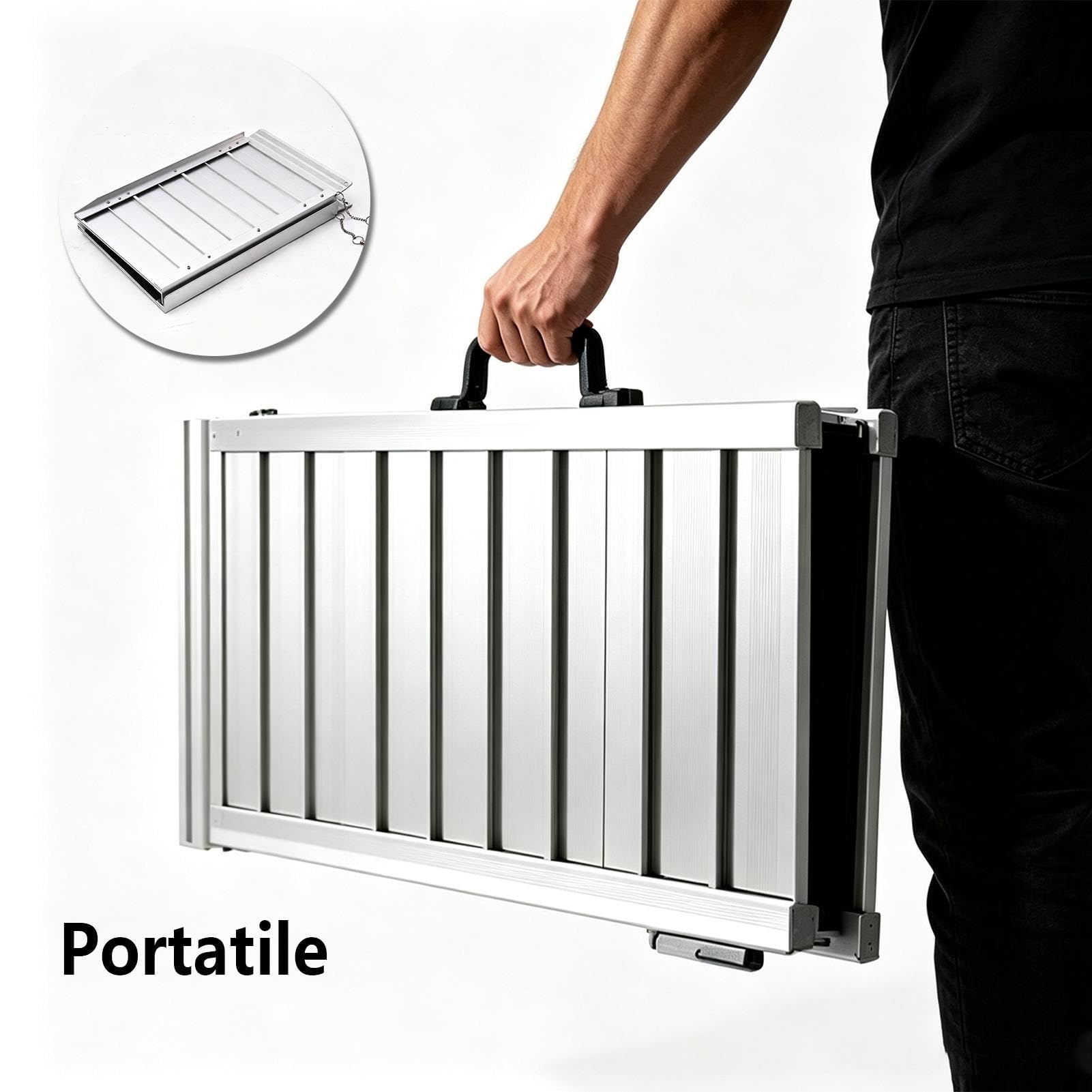 Rampa Plegable para Silla de Ruedas de 60-180 cm de Aluminio Antideslizante | Portátil, 270 KG de Capacidad, Carrito de Transporte Manual(36x28.7x2in)
