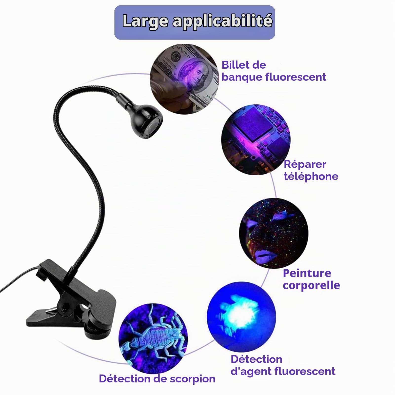 Lampe UV Sèche Ongles, Lampe LED Ongle Mini Gooseneck Lamp UV avec Clip, pour le Durcissement de la Résine