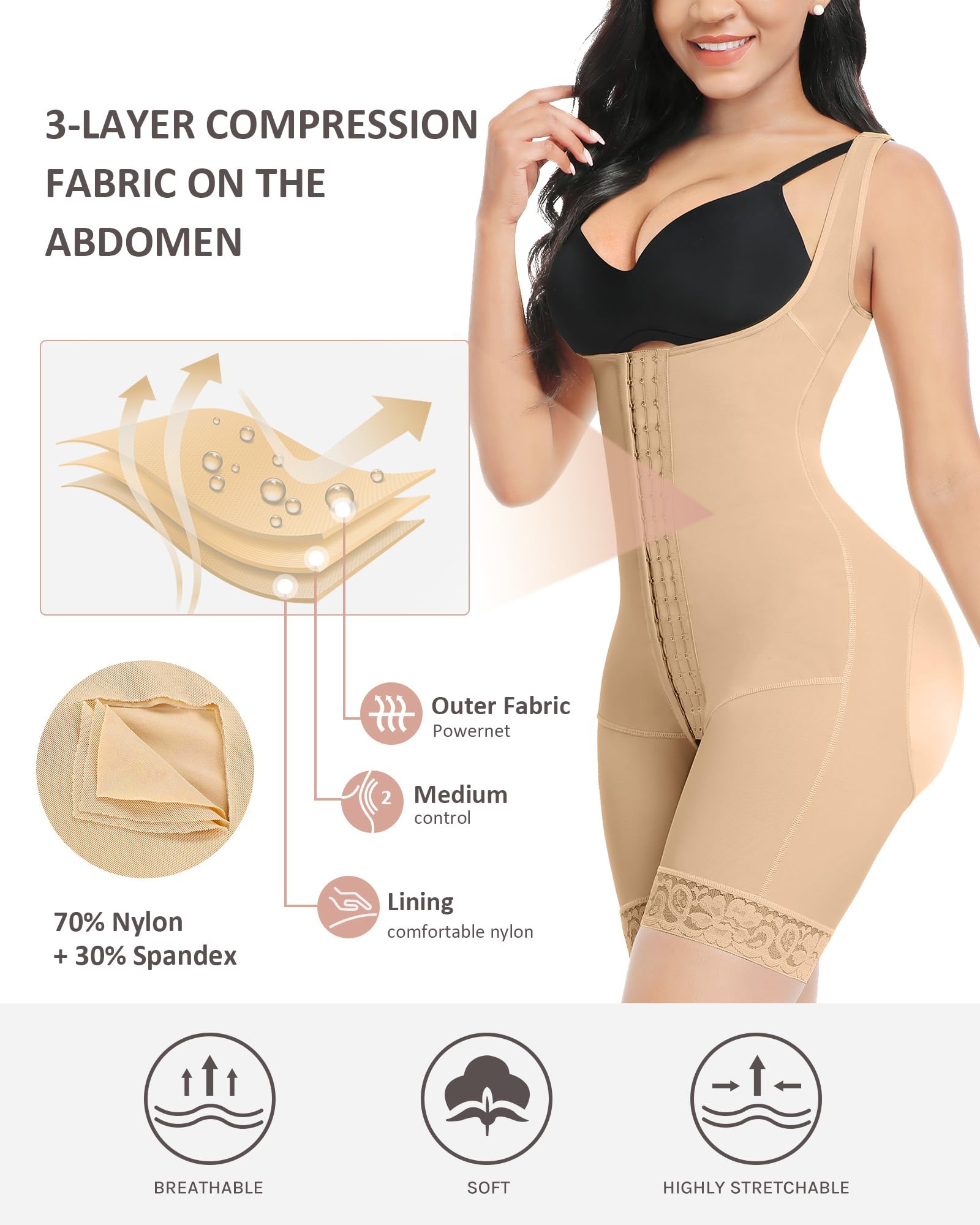 FeelinGirl Gainant Amincissante Ventre Plat Femme Combinaison Body Sculptant Bodysuit Shapewear lingerie Serre Taille