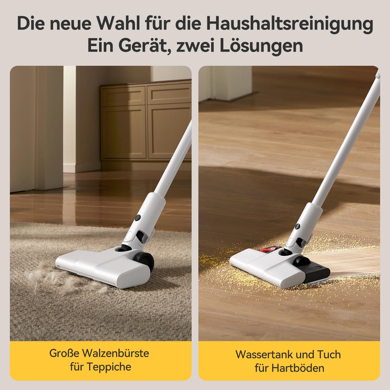 Deerma DEM-T20W Kabelloser 2-in-1 Staubsauger mit Wischfunktion, 180W Leistung, HEPA-Filter, Leichtes Design, Weiß