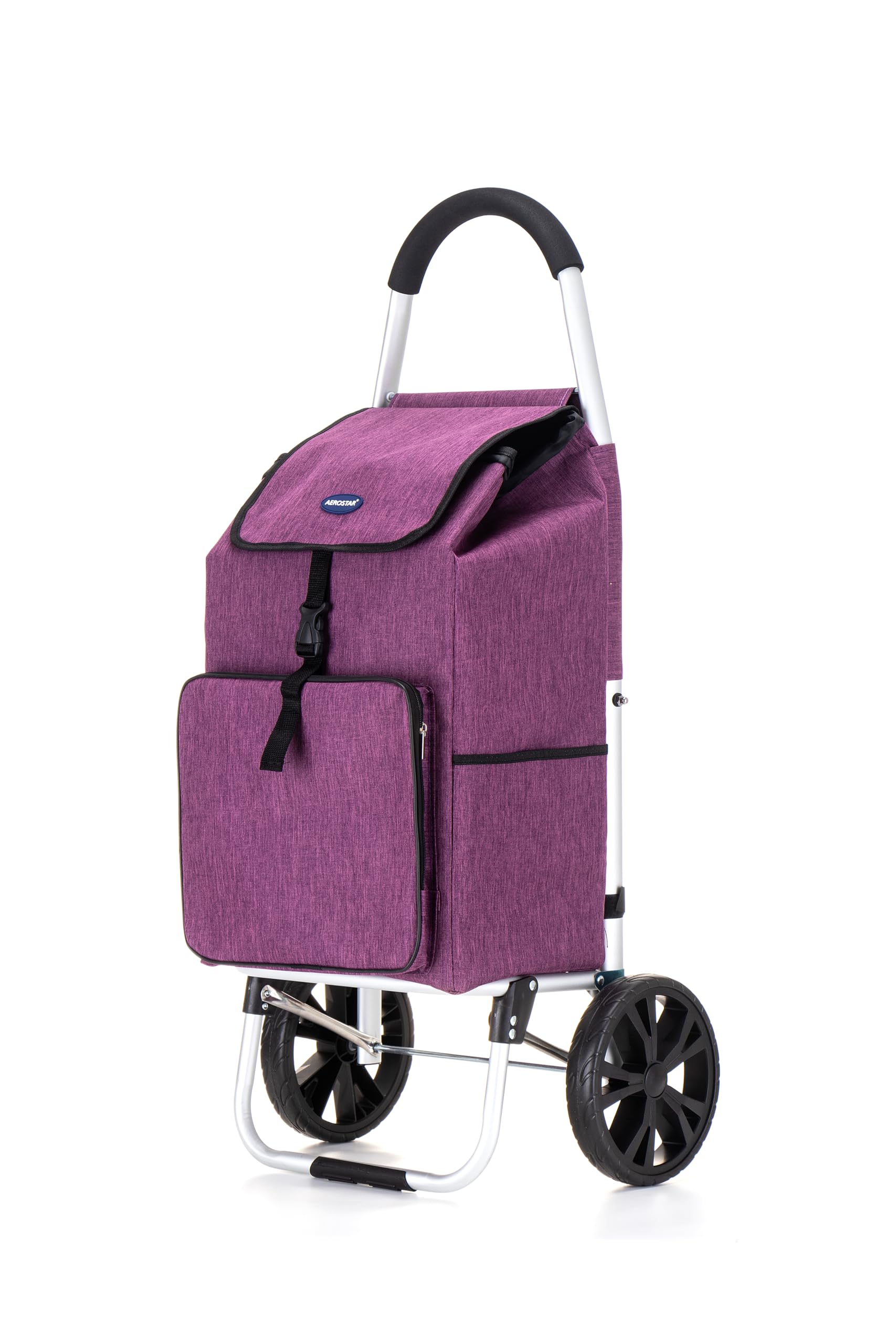 Large Lightweight Shopping Trolley with Wheels – 64L Grocery Cart with Handle, Heavy-Duty & Collapsible for Easy Storage – Ideal for Shopping, Laundry & Travel (Purple)