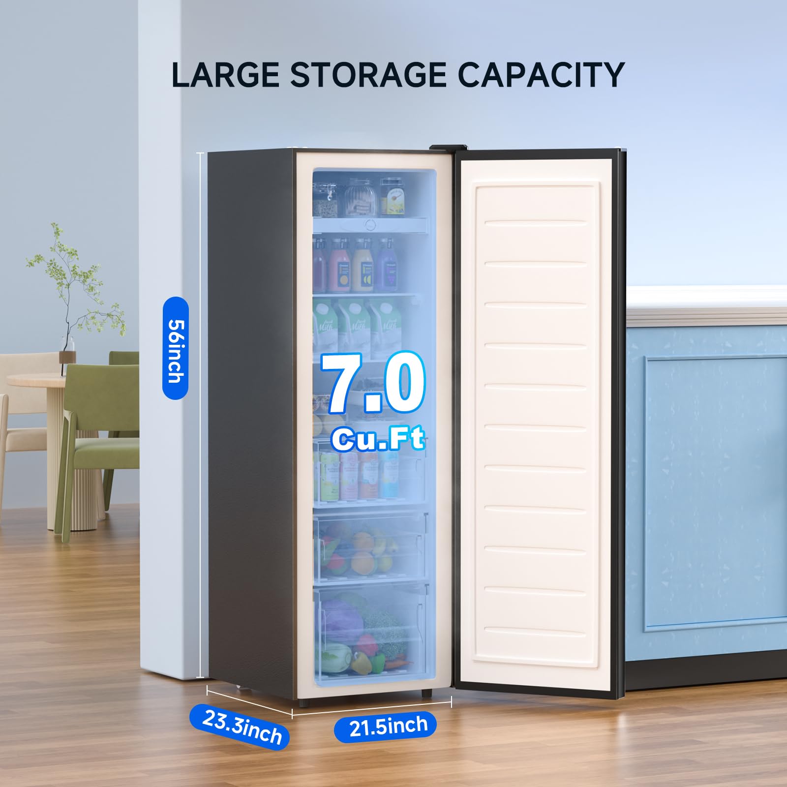 Bangson Upright Freezer, 7.0 Cu.Ft Stand Up Freezer, Convertible Upright Freezer/Refrigerator, Single Door For Kitchen,Garage, Office, Apartment, Black on Fridge.com - View 6
