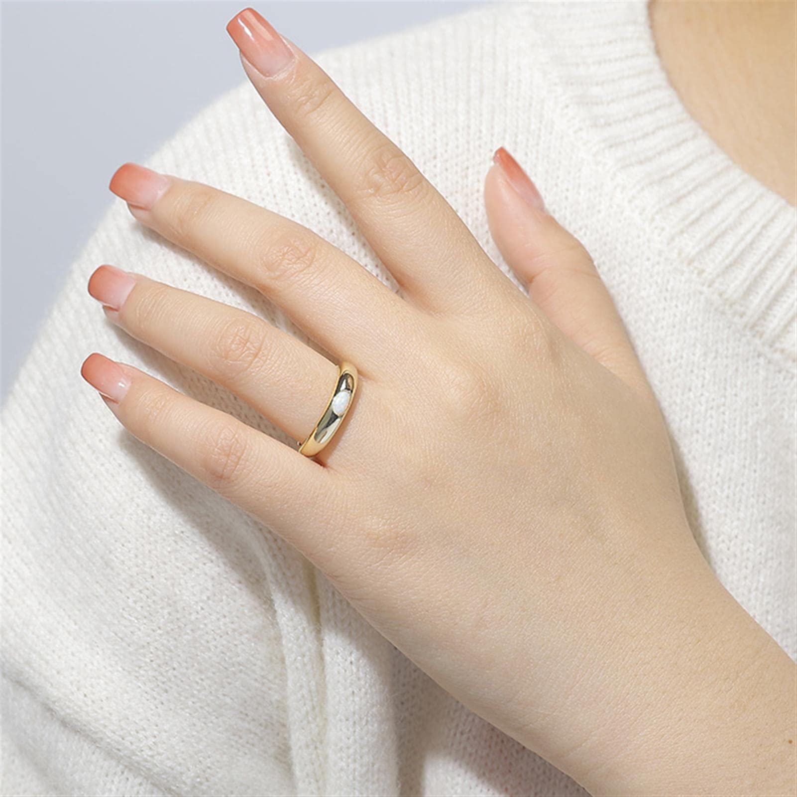 Women's Rings Opal Bezel Ring 925 Silver Wedding Ring Jewellery Wedding Birthday Gift with Gift Box
