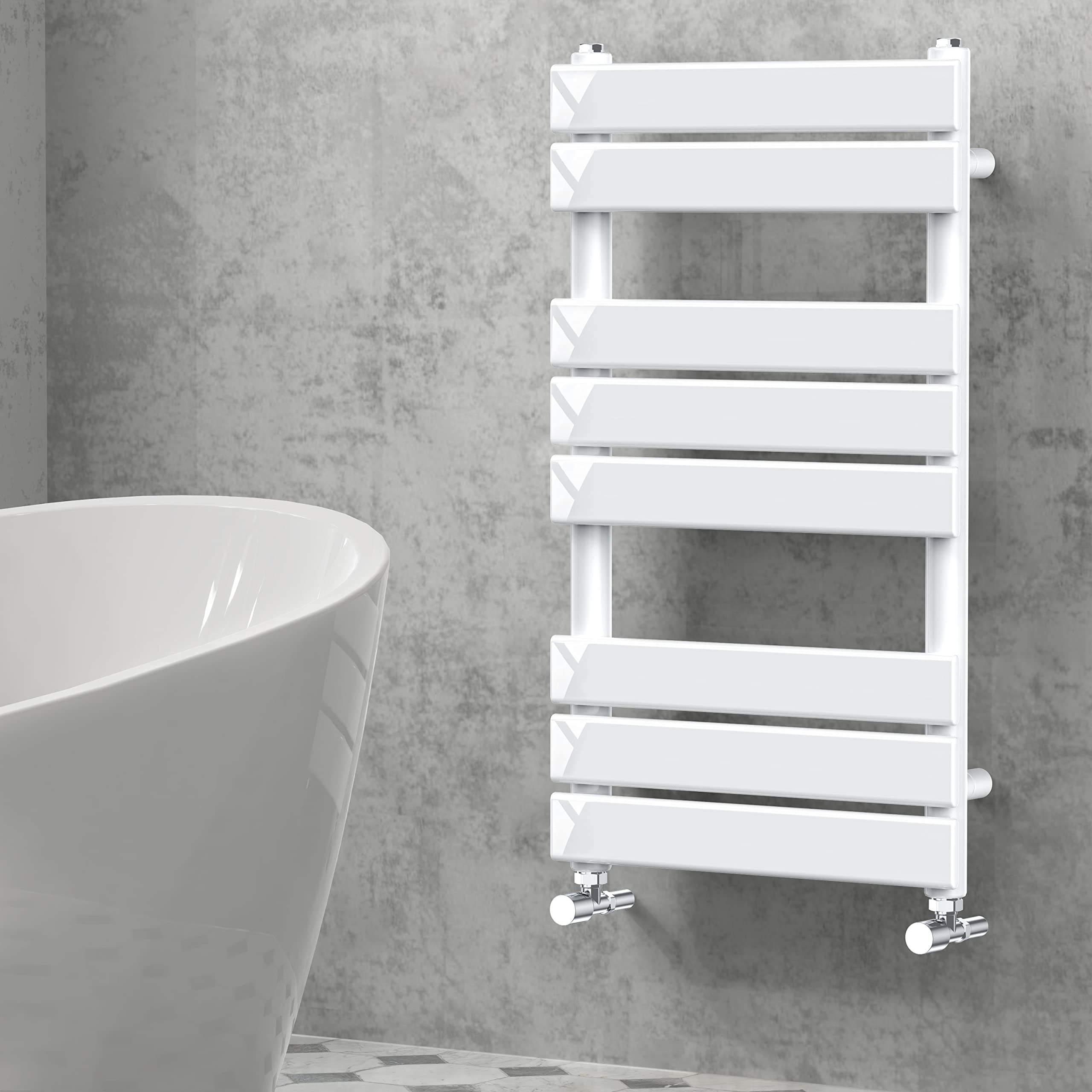 NRG Designer Flat Panel Heated Towel Rail Radiator 800×450mm Gloss White