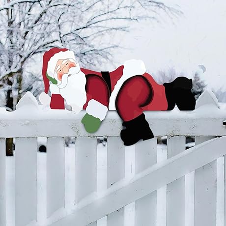 Christmas Fence Peeker Decorations - Festive Holiday Cheer for Your Yard