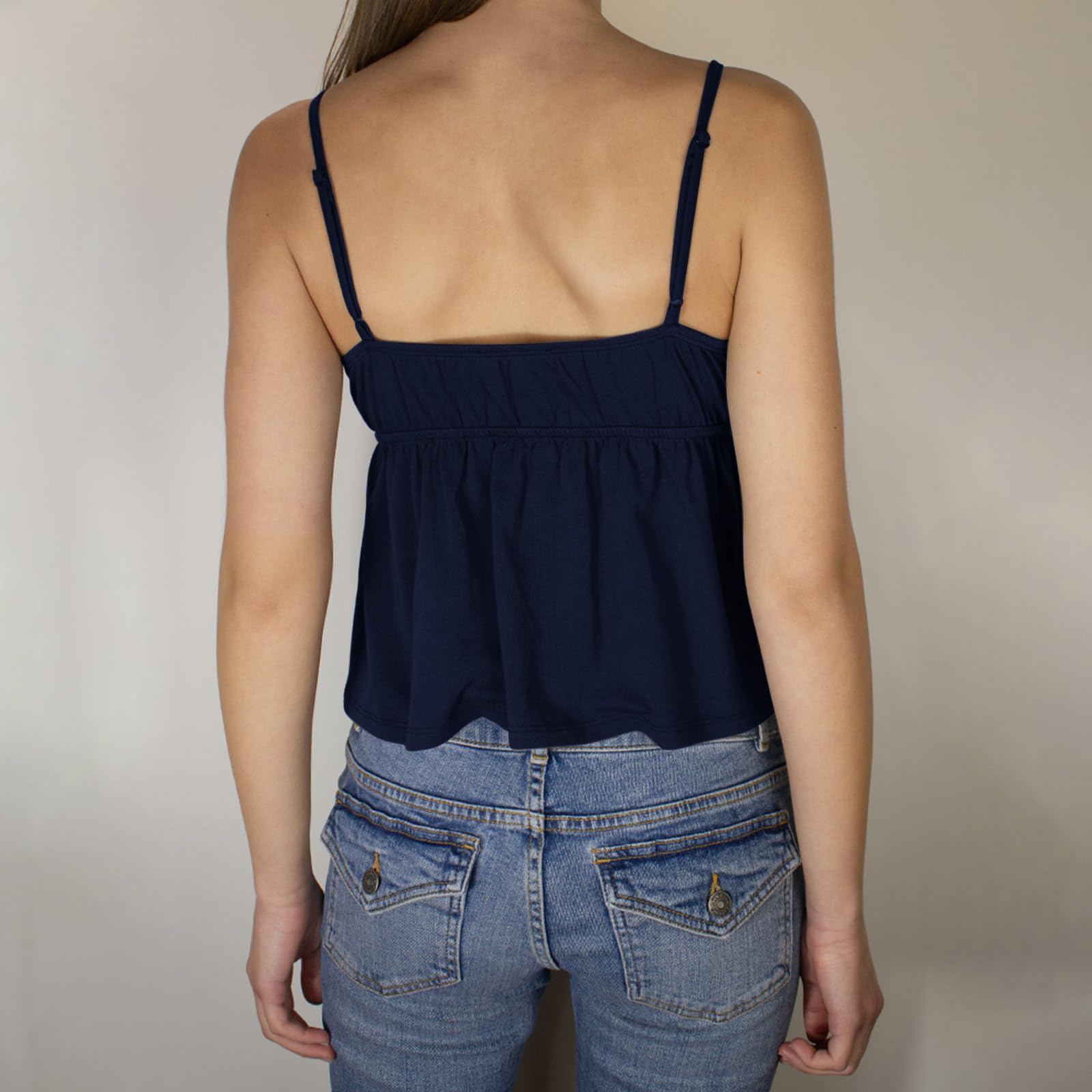 GXNRHG Canottiera Babydoll in Pizzo da Donna Canotta con Cinturino per Spaghetti Scollo a V Volant Peplo Flowy Cami Backless Sexy per Uscire Crop Top Party Streetwear