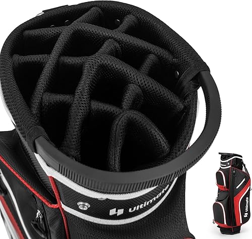 GYMAX Bolsa de golf, bolsa de carrito de golf con divisor de 14 vías con 9 bolsillos con cremallera, capucha para lluvia, calcomanía para guantes y