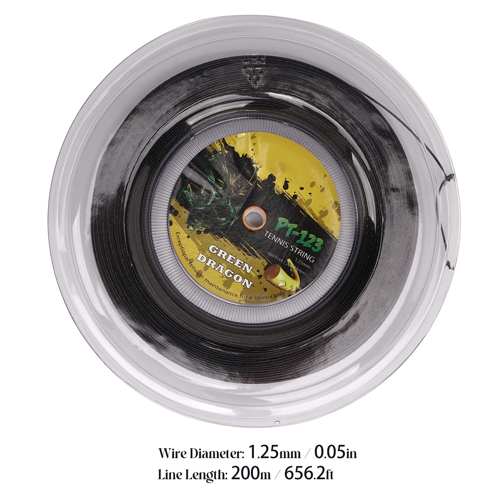 Tennis Racket String, 1.25mm Round Racquet String Double Ribbed Pattern Beat Polyester Tennis String for Teenager 200M (Black)