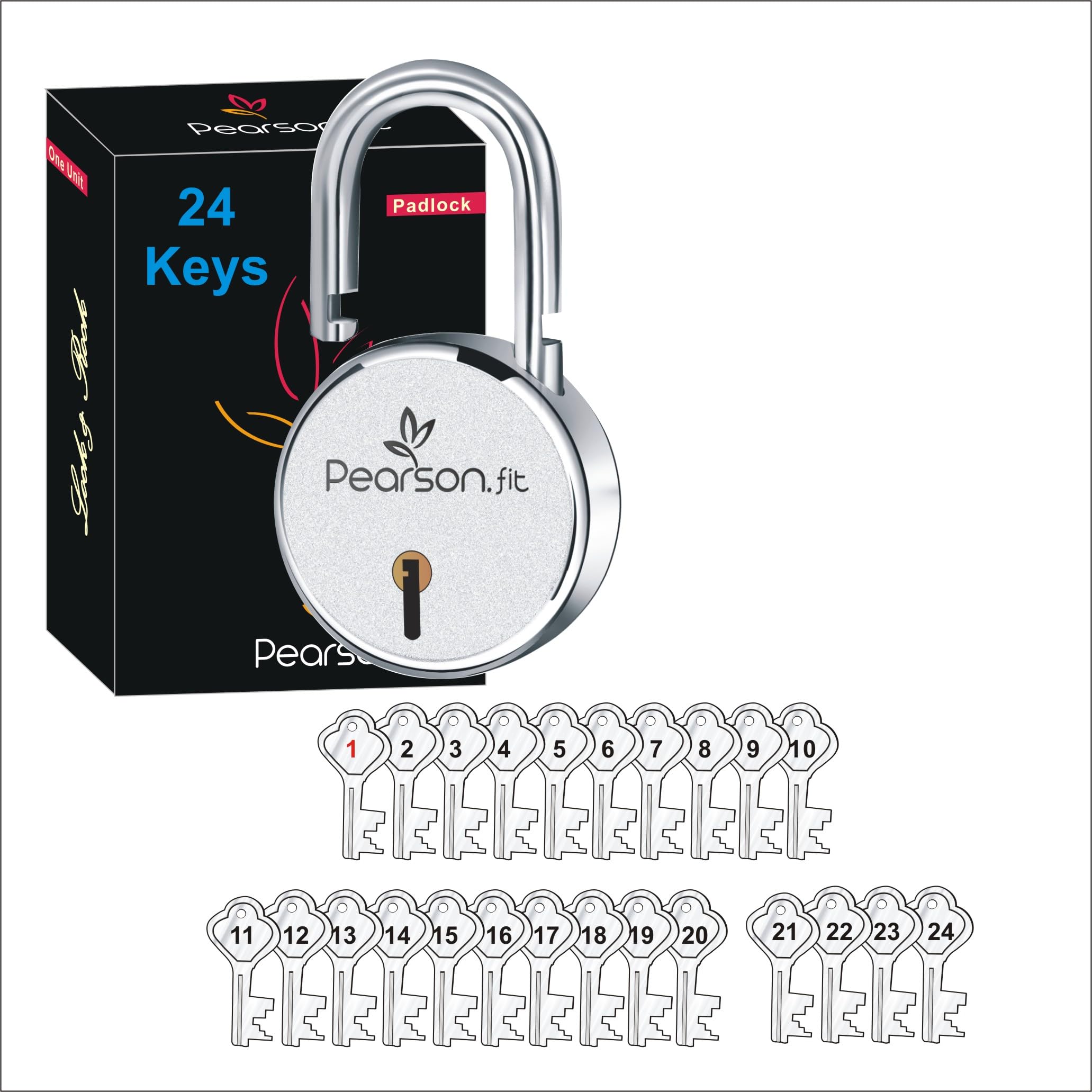 Pearson.fit 1 Lock with 24 Keys | Lock and Keys | Door Lock for Home | Round 65mm Padlock | Double Locking | 8 Levers | Heavy Duty Hardened Steel Padlock | for Rental Apartment Model PSD-M65-L1-K24 (B0CZ47R5JY) Amazon Price History, Amazon Price Tracker