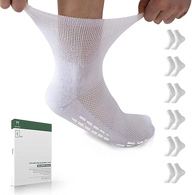 Bulinlulu Diabetic Socks with Grips for Women Men-6 Pairs Bamboo Non Binding Diabetic Ankle Socks,Extra Wide Non Skid Stre...