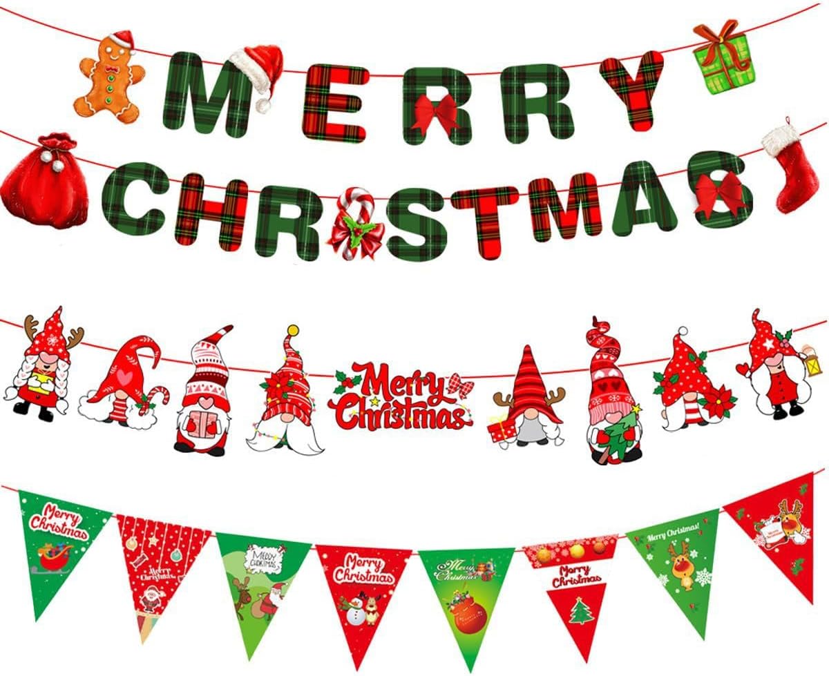Peywot 3 Sets of Paper Merry Christmas Banner, Merry