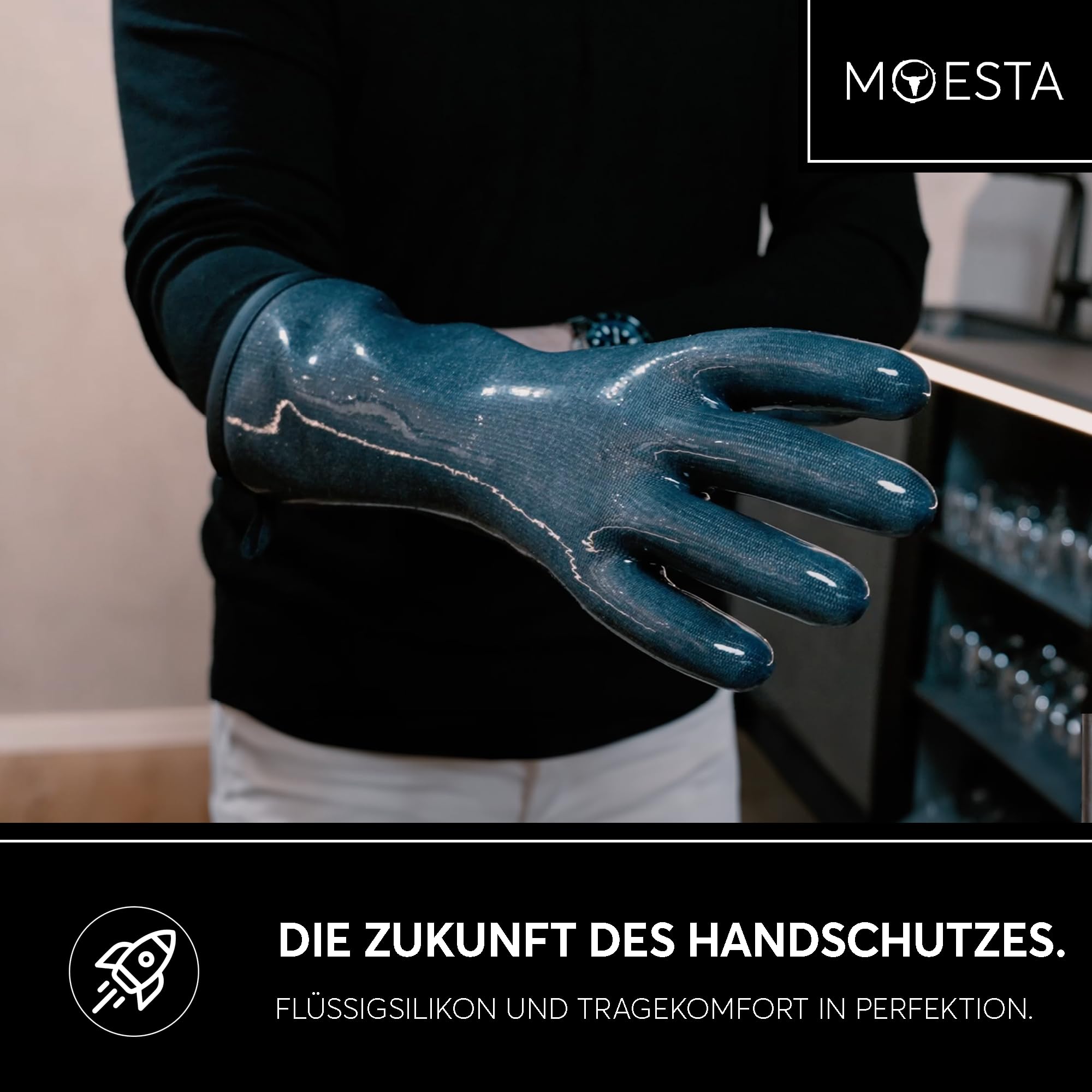 MOESTA BBQ EST. 2012 Moesta BBQ 20011 HeatPro Gloves - Guantes de silicona para barbacoa (resistentes al calor, lavables hasta 250 °C, talla M 8), color gris antracita