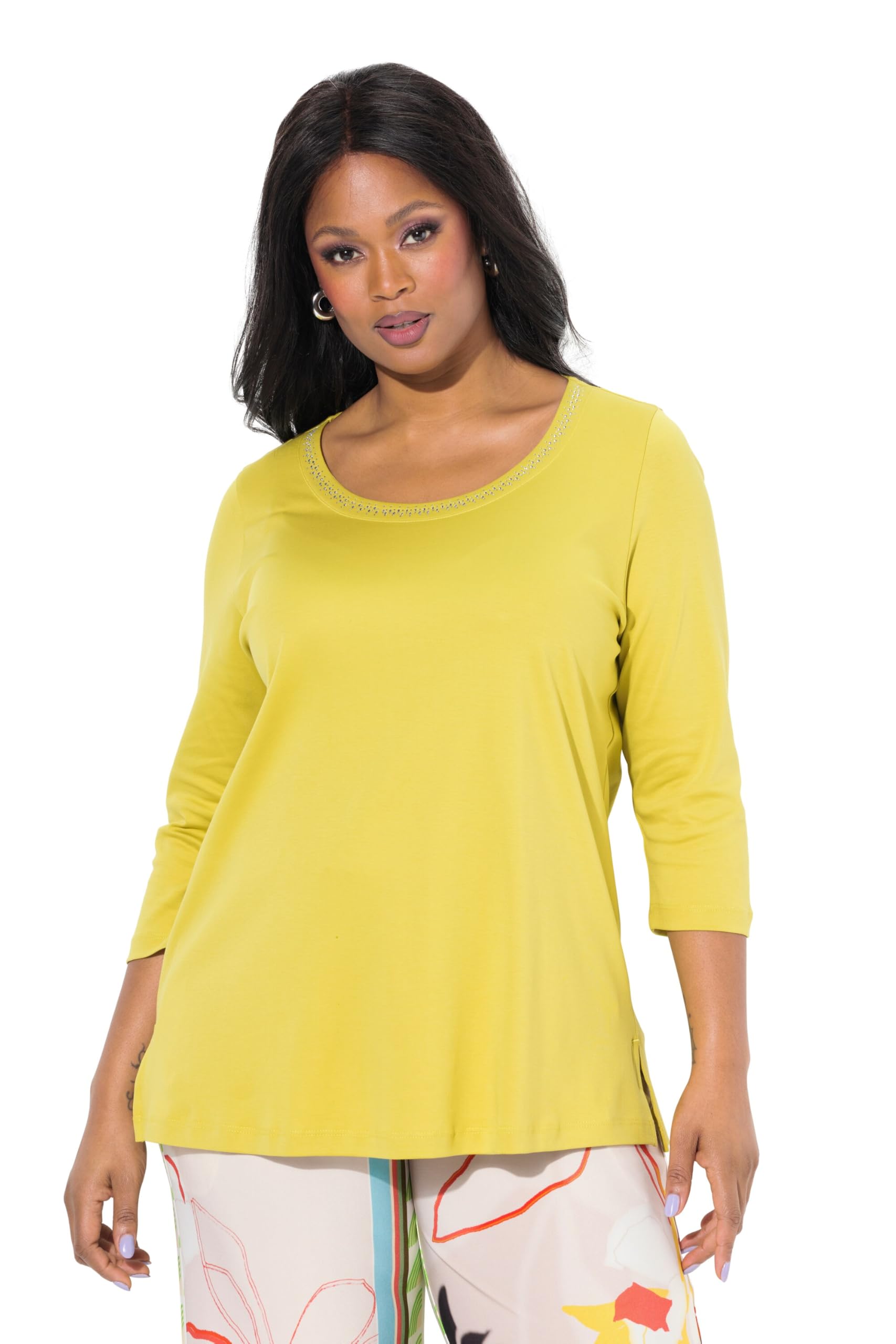 Ulla Popken Damen große Größen Übergrößen Plus Size Shirt, A-Linie, Rundhals, 3/4-Arm, Pima Cotton 839797