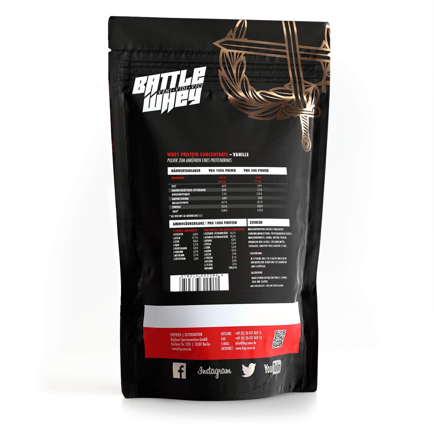 Big Zone BATTLE WHEY | Whey Protein Concentrate Eiweiss | Lecker Qualität Made in Germany | 1000g 1KG Pulver (Vanille)