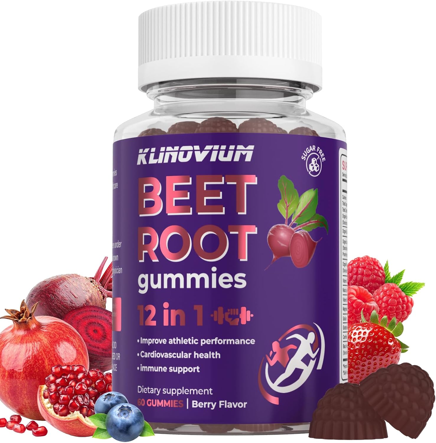 Nitric Oxide Beet Root Gummies 6000MG with Grapeseed Powder, Pomegranate Powder, Glutathione, Vitamin C & B12 – Sugar-Free, Mixed Berry Flavor – 60 Gummies