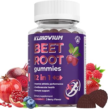 Nitric Oxide Beet Root Gummies 6000MG with Grapeseed Powder, Pomegranate Powder, Glutathione, Vitamin C & B12 Sugar-Free, Mixed Berry Flavor 60 Gummies