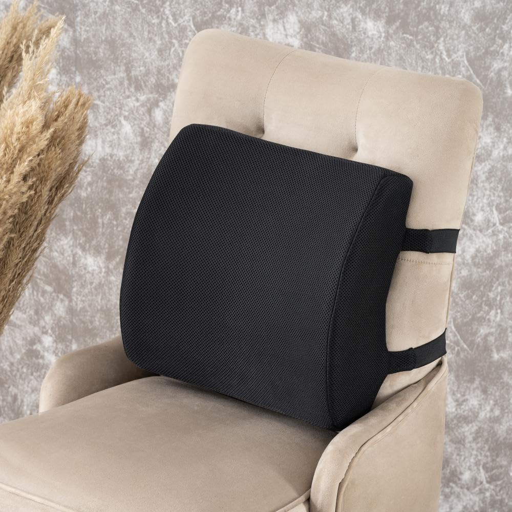 Wakefit Back Support for Chair | 1 Year Warranty | Back Support for Office Chair, Car Seat, Memory Foam Pillow, Chair Support for Back Pain, Polyester (33 x 30 x 10.2cms - Black)