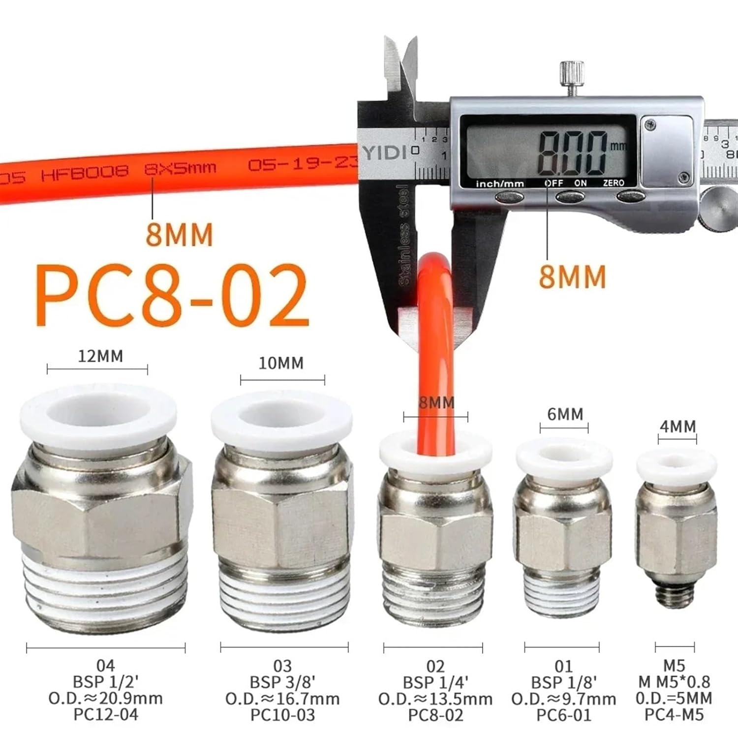 5 PC Pneumatic Air Pipe Hose 4 4mm 6mm 8mm 10mm 12mm to Male Adapter Brass Fitting Quick BSP R 1/8 1/4 3/8 1/2 01 02 03 04 (Color : 12 (Hose O.D.12MM), Size : 02 (BSP1-4))