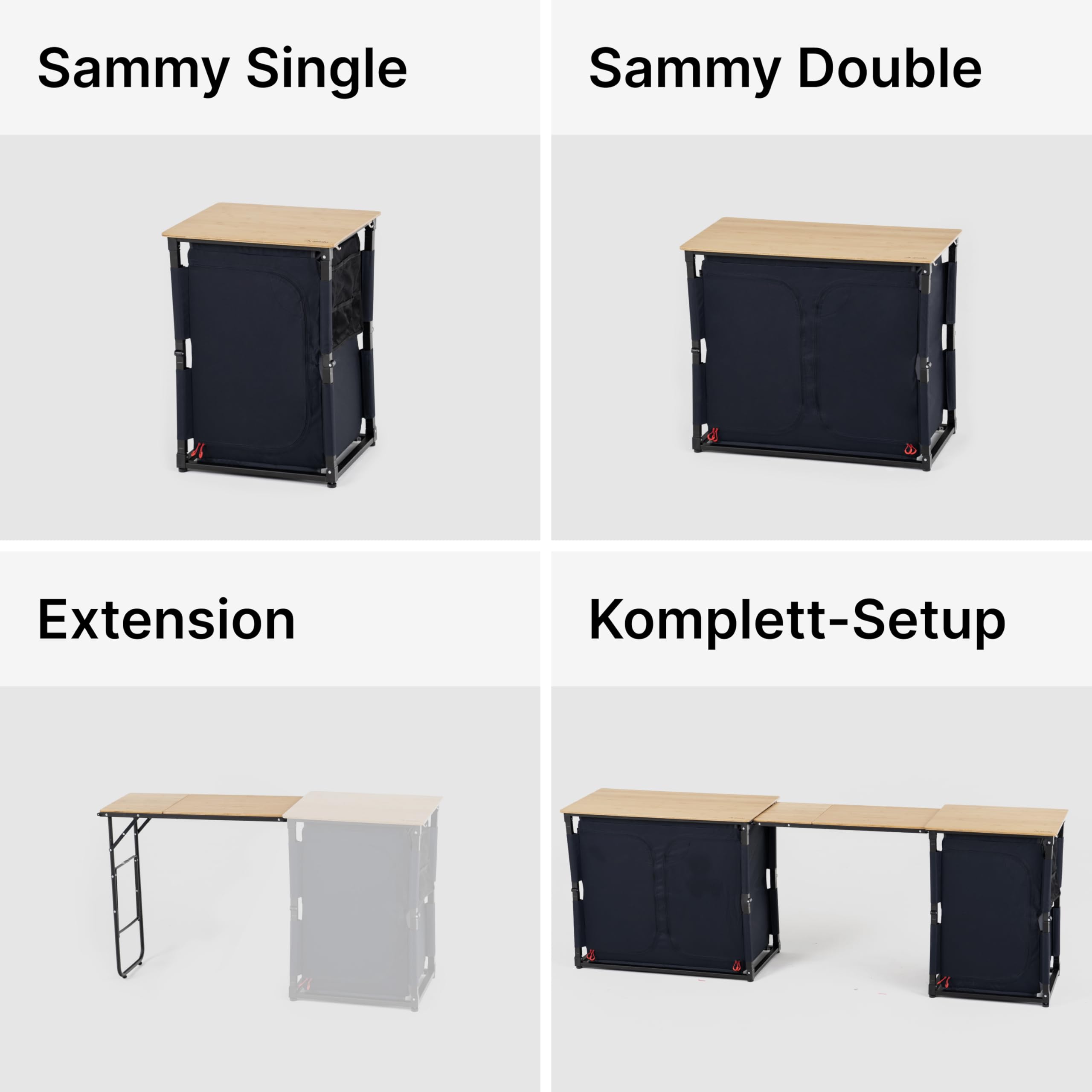 qeedo Quick Sammy Campingküchensystem, Campingschrank mit Bambusplatte, Schnellaufbau, Stauraum und Erweiterung
