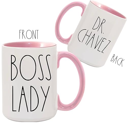 Miniatura 2 de BOSS LADY Farmhouse skinny style inspired Font PINK! 15oz Ceramic Mug  Your Custom Text on the back side!