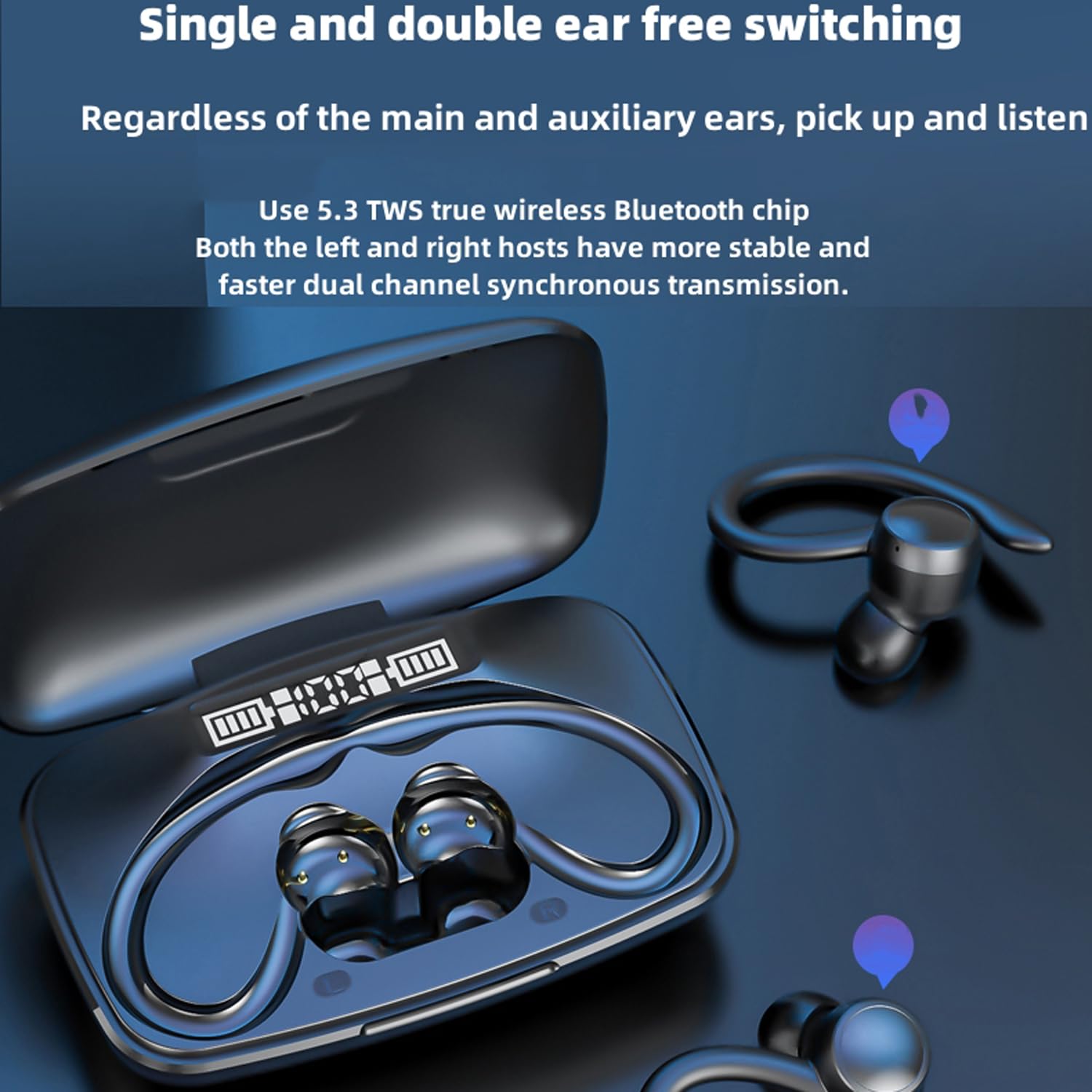 Sport senza Fili Auricolare Bluetooth Auricolare LED Power Display Carica Box Stereo Bass Cuffie con Auricolari per Esercizio, Guida, Camminata e Corsa