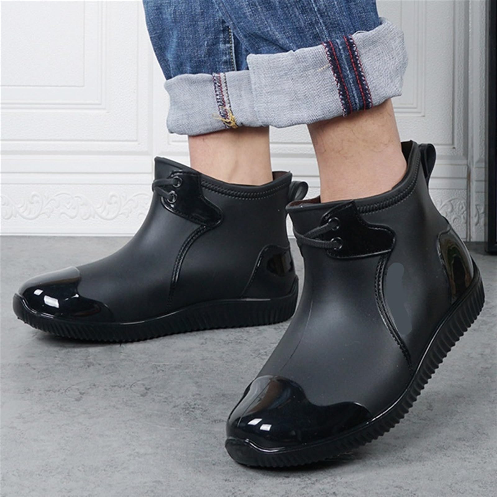 Stivali Pioggia Uomo Stivali da pioggia da uomo Stivali da lavoro in gomma impermeabili Scarpe comode da passeggio for uomo Stivali corti(Green-Fur,44)
