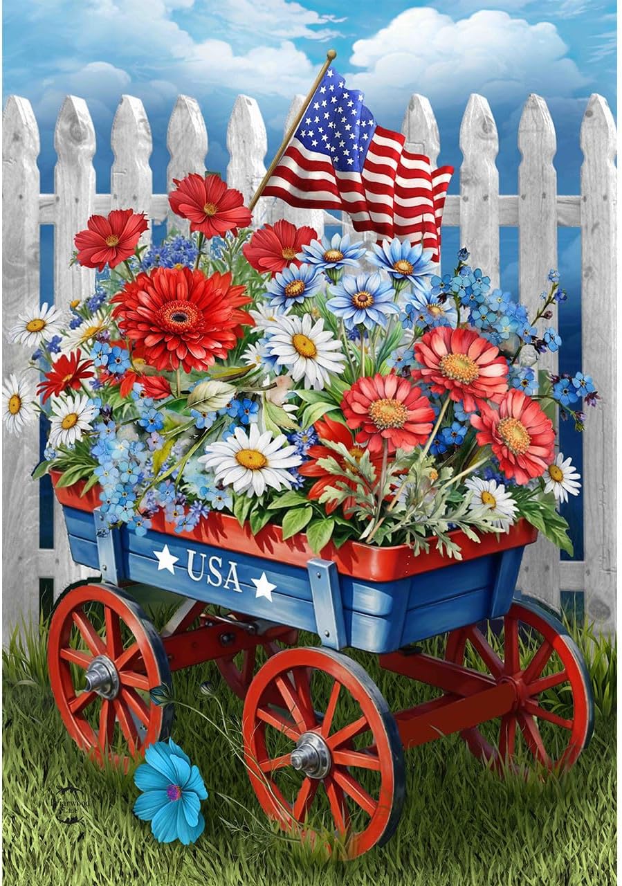 Briarwood Lane Red Truck Burlap Patriotic House Flag